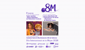El teatro profesional y valenciano, con Cia. Maduixa y Rebombori Cultural, protagoniza la mañana conmemorativa del 8 de marzo en Burjassot